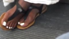 Candid Perfect Black Girl With White Toes In Sandals