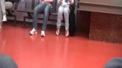 Candid Feet And Red Toes At Train Station Face