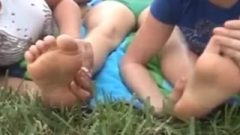 Three Girls Worshipping Each Other’s Feet Outside