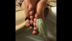 Wife Bare Feet Tickle. She Can’t Moved When She Is Cuffed Like This.