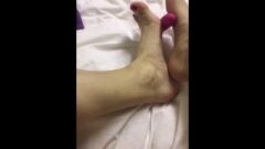 TGirl Melody Green Show Off Her Feet And Lay With Toy