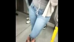 Busty College Brunette Feet On Subway With Faceshot