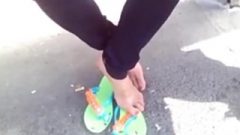 Candid Bare Feet With Flip-flops Waiting Bus HD