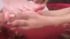 Teen Girl Plays With Her Feet With A Juicy Dildo.