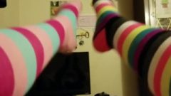 Seductive Slut Whore Flashes Off Seductive Socked Feet