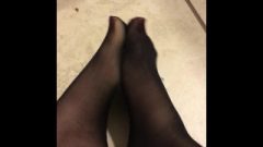 Footjob JOI Provoking Voice Provoking Feet In Black Nylon Pantyhose With Pink Toes