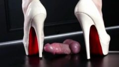 White High Heels Cbt And Footjob