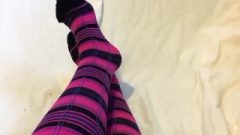 Voluptuous Teen Sock Tease In Pink And Black Knee High Socks – Nice Feet
