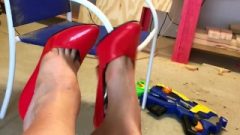 Red High Heel Pumps Shoe Play And Dangling – Innocent Feet Fetish – Long Toes