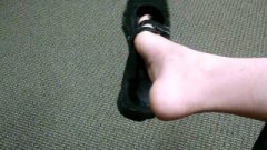 Public Shoe Play At The Doctor’s Office In Black Flats Sandals Inviting Feet