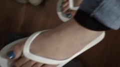 Blonde Teen Talks To Mom On Phone Has Her Toes Cummed On
