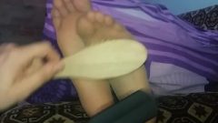Tickling Ticklish Feet In Tan Nylons