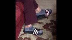 Moms Socked Feet Dangling Adidas Sandals