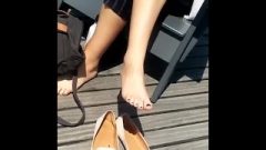 Candid Brunette Feet Airing Out