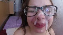 Shy Teen First Facial , Cum Shot On Glasses & Feet Fetish