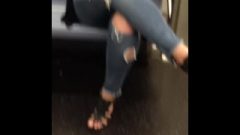 Candid Feet On Train In NYC