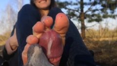 Public Footjob And Socks Job From Beauty On In The Park. Close View