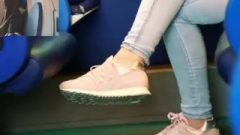 Candid Feet Young Girl In Pink Sneakers Crossed Legs – 4k