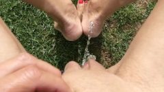 Outdoor Pee Pissing On My Little Feet