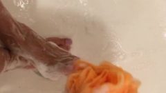 Teen Washes And Lotions Her Feet After A Long Day
