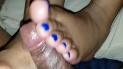Red And Blue Nails Footjob Part 2
