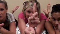 3 Girls Feet Pose Flashes & Tickle The Camera.