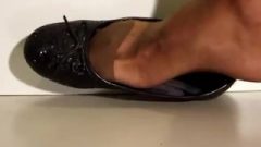 Dangling Shoeplaying Flats With Racy Feet In Tan Pantyhose