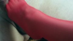 Wife In Stockings And Heels Fingering Kicking Jizz On Feet Footjob