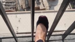 Foot Fetish – Flirtatious Toes On Balchony – Chocolate Leggings And Sock Fetish -cairo