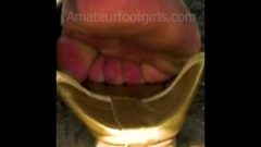 Shoe Play Feet Toes Chick Plays With Her Golden Flats Shoes And Flashes Her Sw