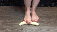 Food Banana Crushing With Soles – Feet Crushing Crimson Toes