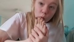 Golden-haired Sucks Her Own Toes