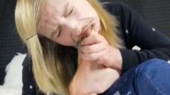 Spicy Fair-haired Chick Who Likes To Suck And Spit On Her Nasty Feet